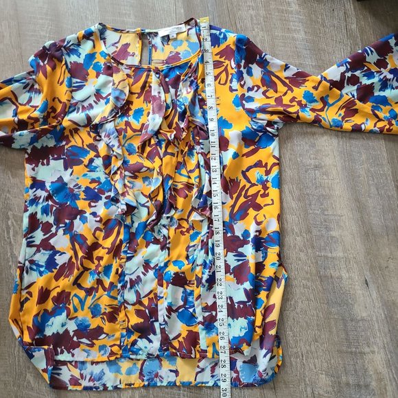 Prabal Gurung Collective Ochre Floral Ruffle Front Blouse Women's Size 16 - Picture 11 of 11